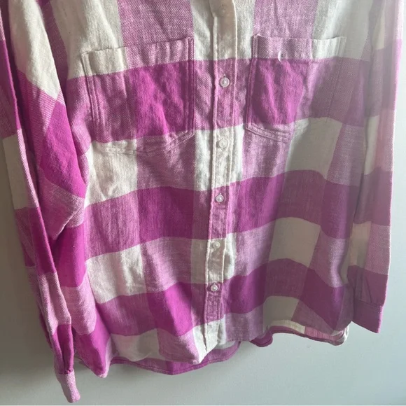 American Eagle Outfitters Pink Tan Plaid Flannel Button Up Shirt Large NWOT - Picture 5 of 9